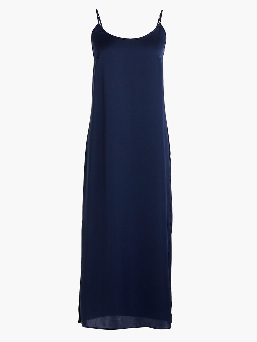 J.Crew Factory Navy Satin Midi Slip Dress Adjustable Straps Side Slit S